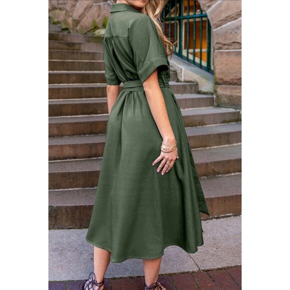 Cupshe Green Collared Short Sleeve Midi Dress- NWT - Size Small - Picture 2 of 7